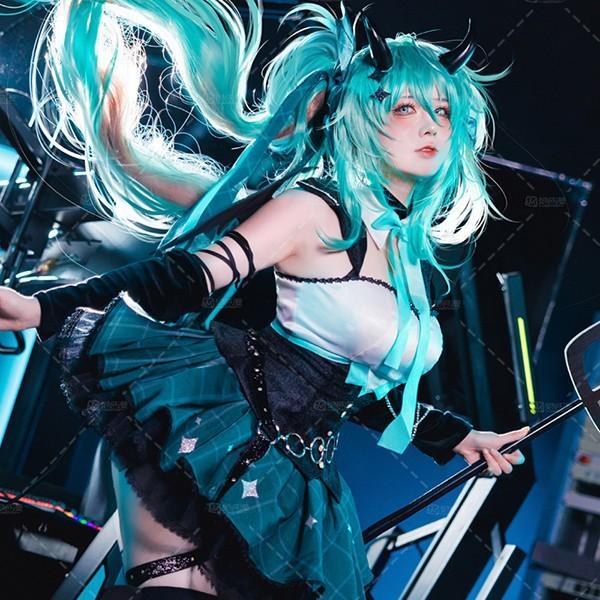 初音ミク×ラスカル あらいぐまラスカル 2023 超可愛い 悪魔 ミニ丈 コスチューム ウィッグ 靴　能