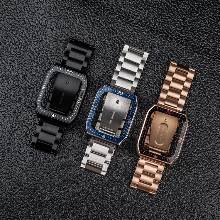 apple watch バンド 本革 保護ケース+バンドセット フレーム保護 ビジネス アップルウォッチバンド シンプル おしゃれ 45mm 44mm ステンレス 長さ調節可 金属 中性 丈夫なリング