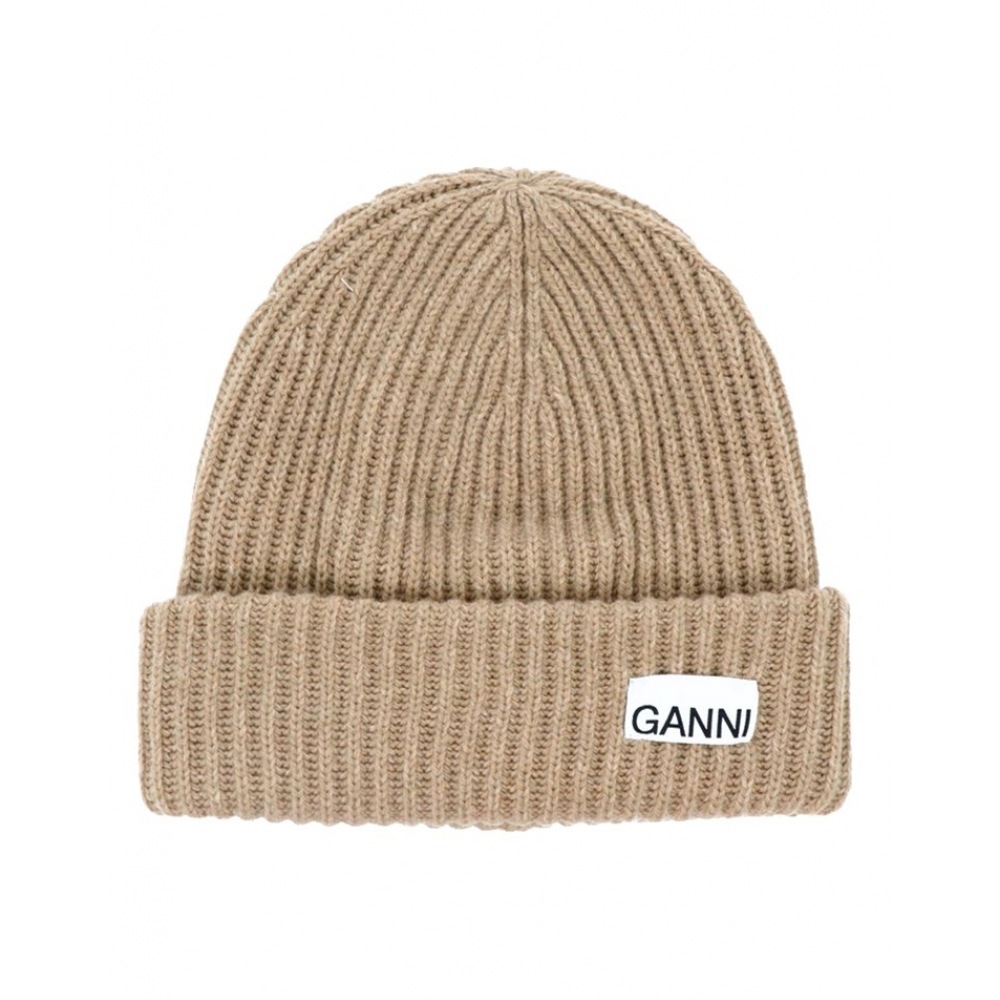 ガーニ 23FW ロゴラベルウールビーニービーニーベージュ A4429 573