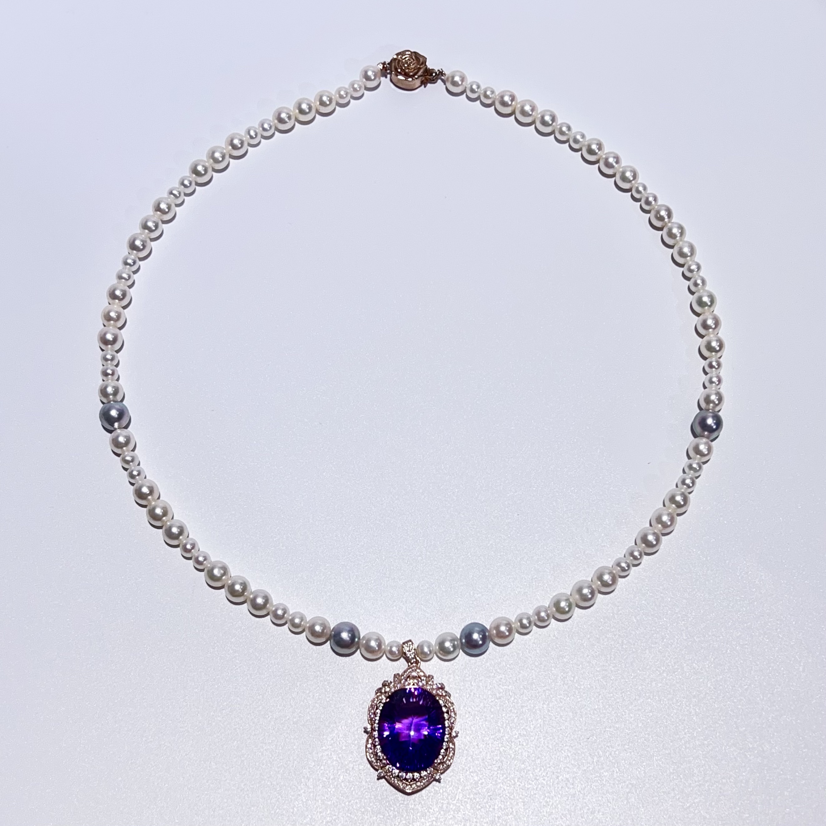 SV925 天然 アメシスト アコヤ ベビーパール CZ ネックレス 50cm 34g 鑑別書 ピンクゴールド メッキ レーディス アクセサリー 新品 aua51951061001