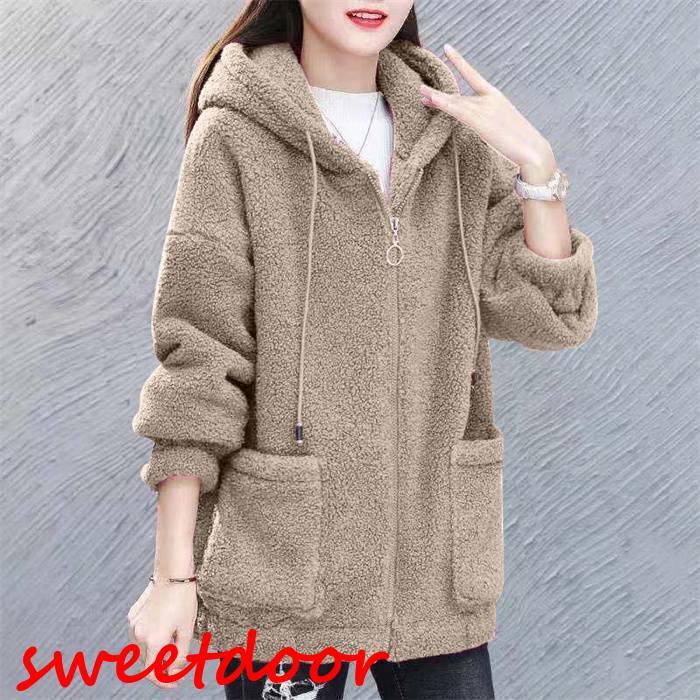 フリース レディース フード付け シャギーボア ブルゾン アウター コート 無地 フルジップアップ 秋冬 トップス