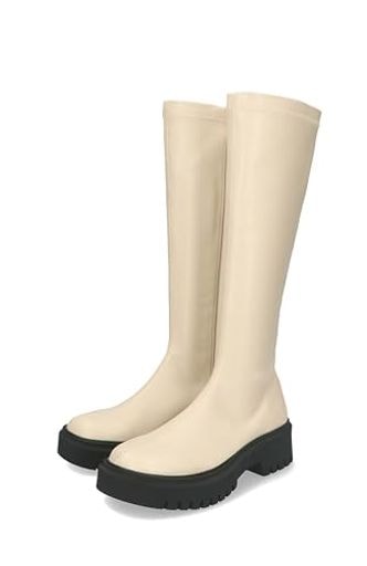 ロングブーツ レディースブーツ 膝下 タイト 厚底 5CMヒール ストレッチ素材 柔らかい 軽量 31508 WHITE 25.0 CM~25.5 CM