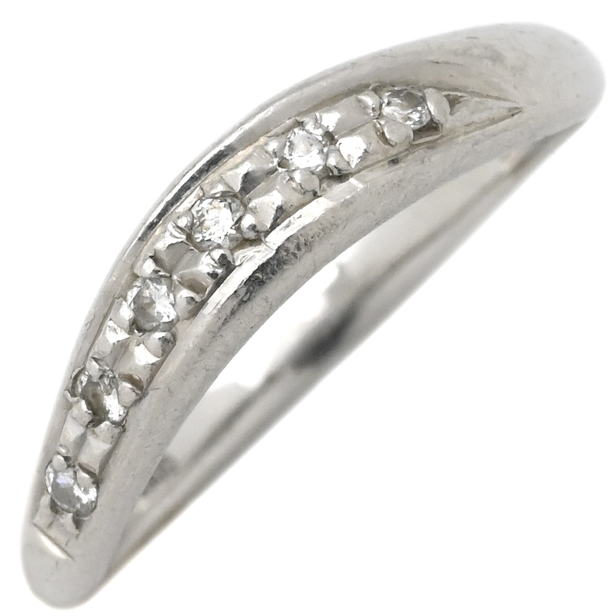 リング 指輪 ダイヤリング プラチナシルバー 6P 6粒 一文字 6号【中古】