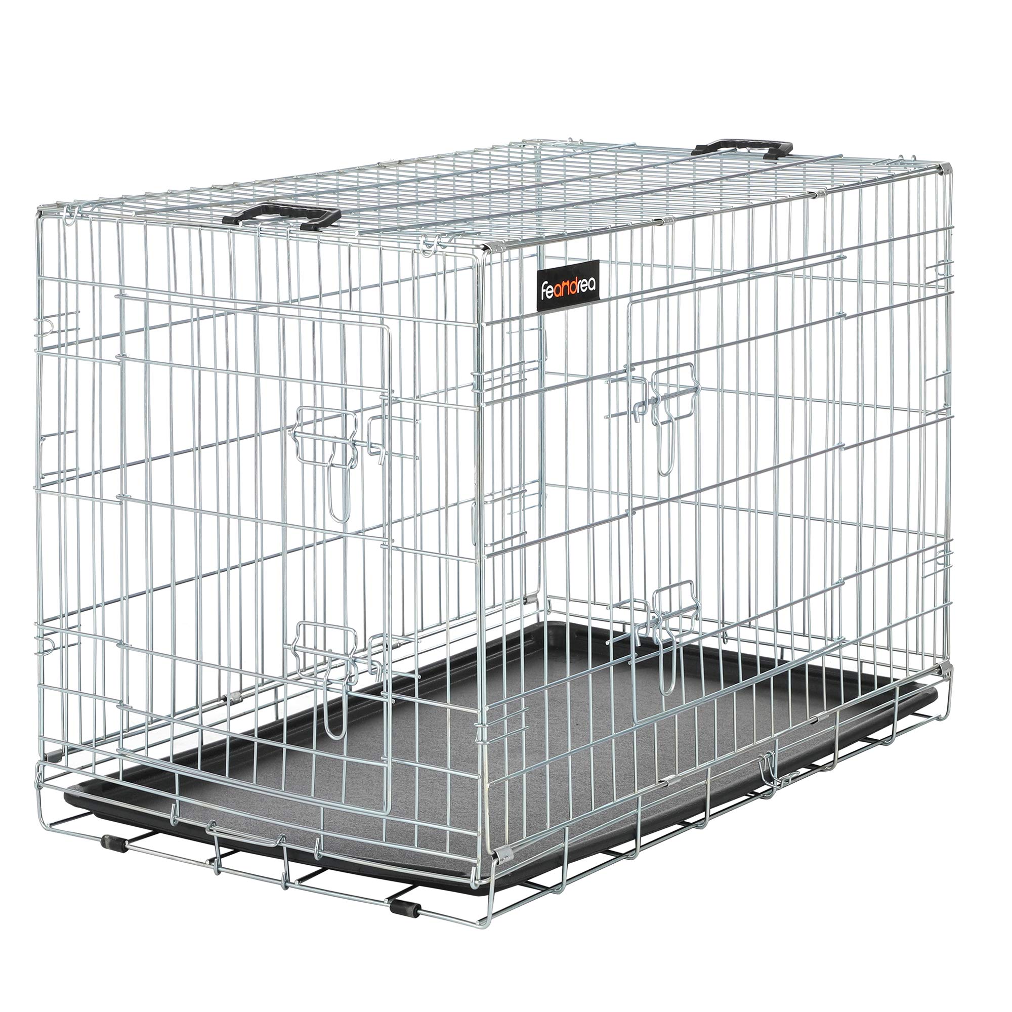 FEANDREA ペットケージ 77.5×48.5×55.5cm 室内外兼用 犬 トレー付き 折り畳み式 持ち手付き 移動便利 PPD30W