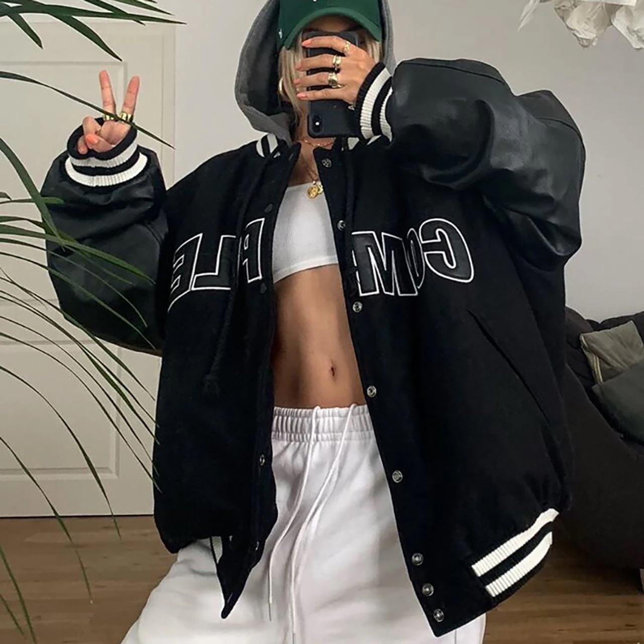 重ね着風 フード付き ジャケット アウター l 上着 ミディアム丈 袖あり 長袖 ドロップショルダー 襟なし フード付き ファスナー ポケット 前開き カジュアル 大人 おしゃれ お洒落 か