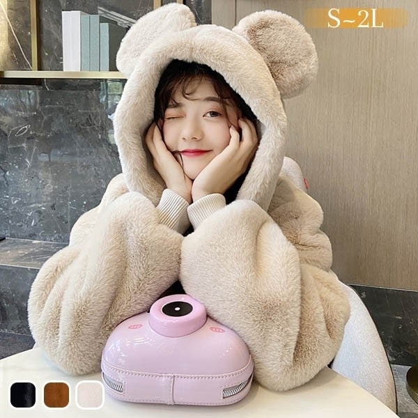 もこもこコート レディース 萌え萌え系 ボアコート クマ耳 フード付き かわいい あったかコート ファーコート もこもこ ボア コート フェイクファー ふわふわ ジャケット 長袖 秋 冬 春 スプリン