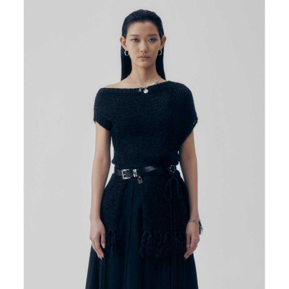 TREEMINGBIRD Slit Tassel Knit Black TM2535PO005MBB