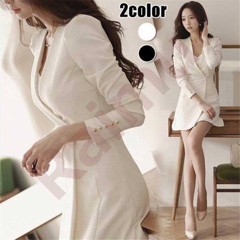 スーツワンピース レディース 春秋新作 長袖ブレザー ショート丈ワンピース 黒/白スーツ 40代 韓国風 大人 セクシー 細身 通勤 オシャレ30代 50代