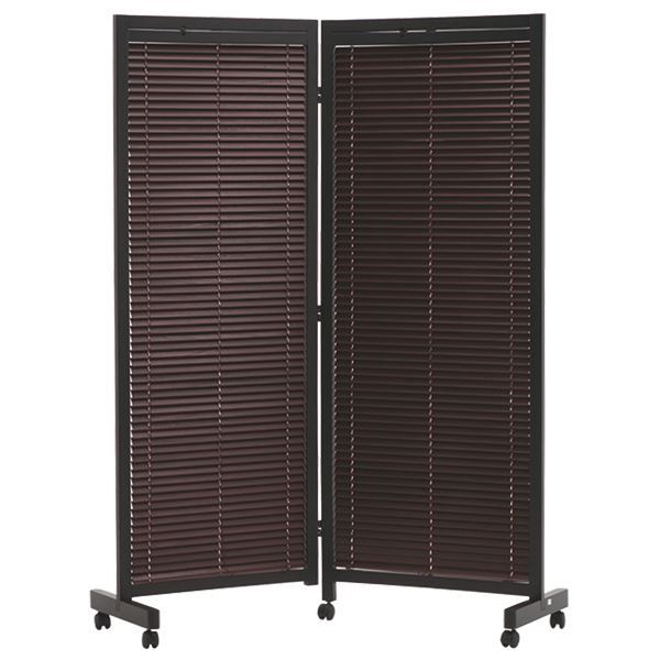 パーテーション 衝立 2連 約幅125cm ブラウン 木製 キャスター付き ルーバー スクリーン リビング ダイニング
