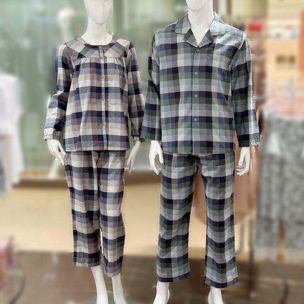 男性女性用コットン起毛先染めチェックパジャマSET (WPA5485M,W)_s