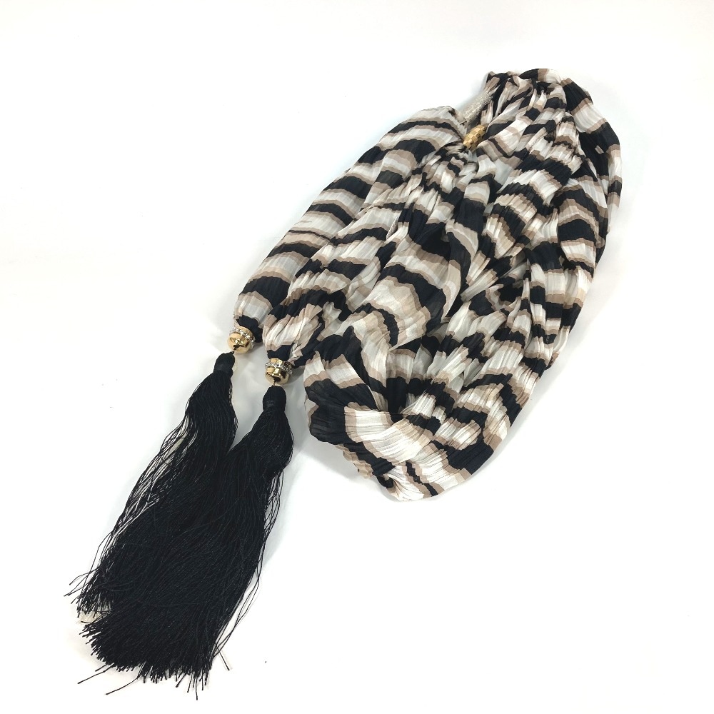 ストール タッセル ショール フリンジ ラインストーン シルク ブラウン