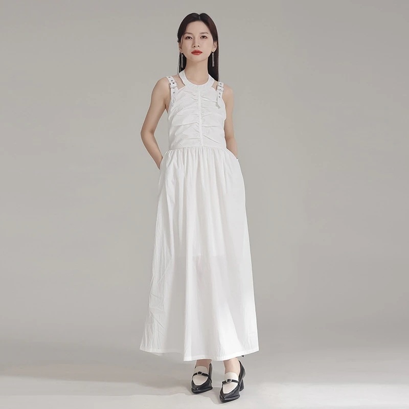 【J.Fashion】 ホルターネックワンピース 小柄 キャミワンピース 夏 着やせ 個性的なデザイン 関連商品は店で購入可能30%までに制限