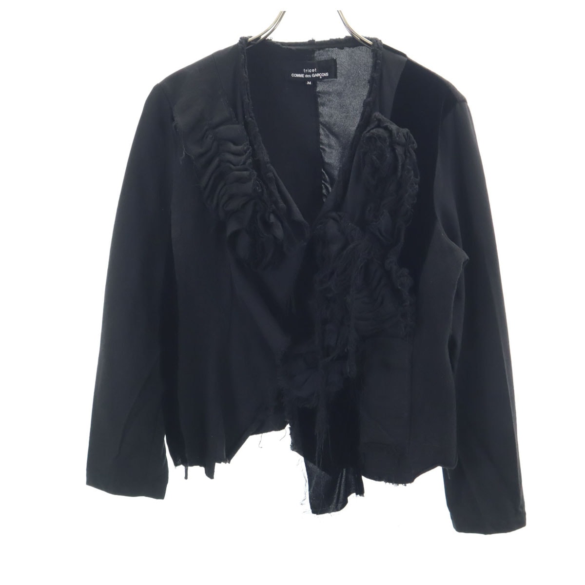 tricot COMME des GARCONS トリコットコムデギャルソン 2003年 00s 日本製 長袖 ベロア切替 フリル カーディガン M ブラック レディース 古着