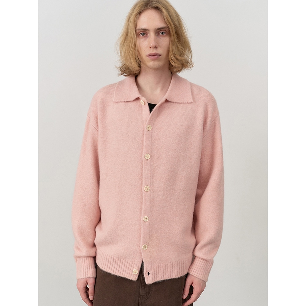 Dunst 男性用ユニセックスオープンカラーニットカーディガンソフトピンク M UDSW4C104P1