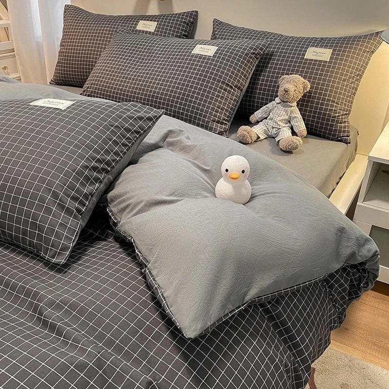 【急速出荷!】今の流行製シンプルウォッシュコットンベッドシーツ4点セットインスタイル学生寮掛け布団カバーベッド3点ボックスシーツ寝具セット