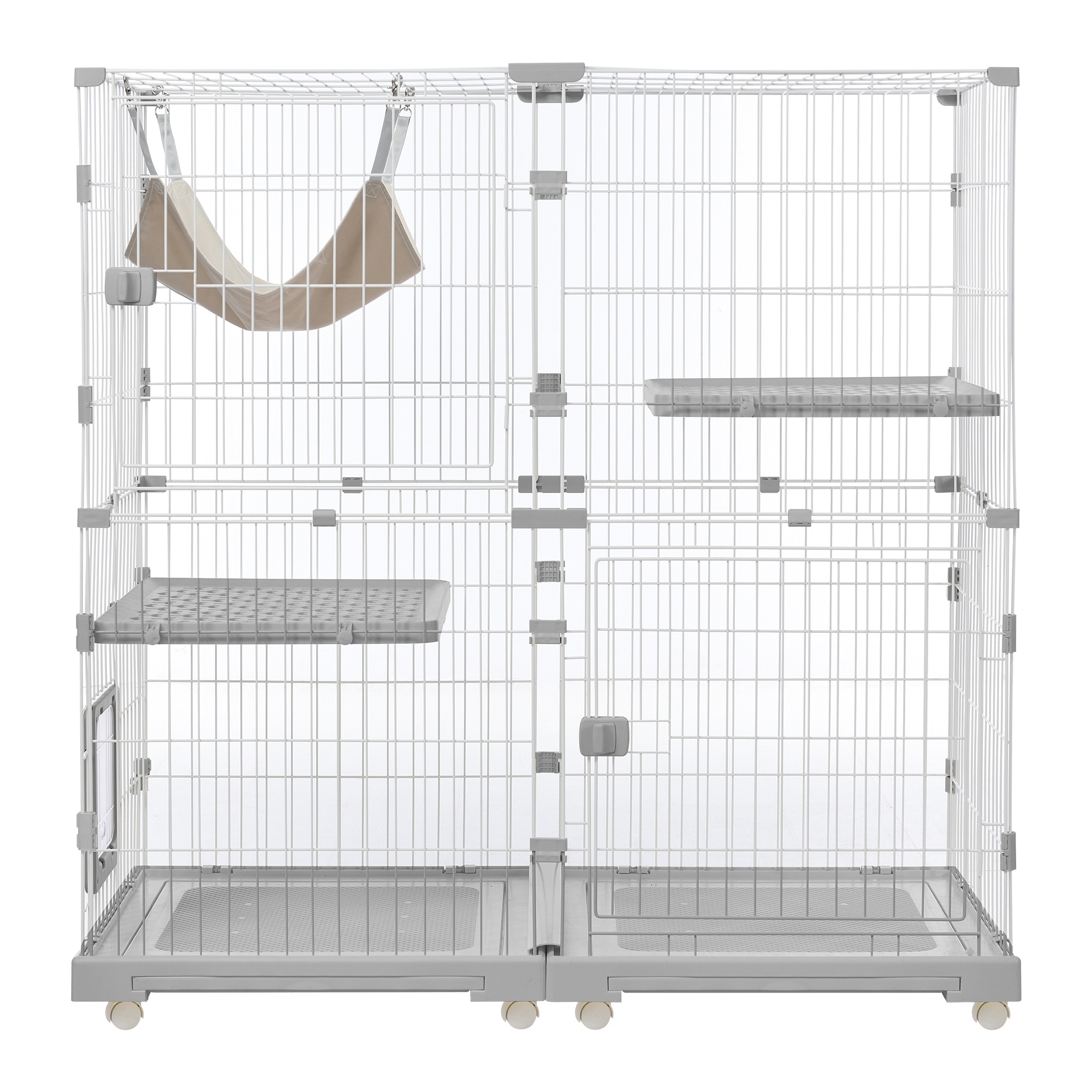 【国内即発送】230猫 ケージ キャットケージ 2段 幅広設計 自由組み合わせ トレー付き 猫ドア付き ハンモック付き 大型 猫ゲージ 高級感 おしゃれ キャットハウス ネコ ハウス238