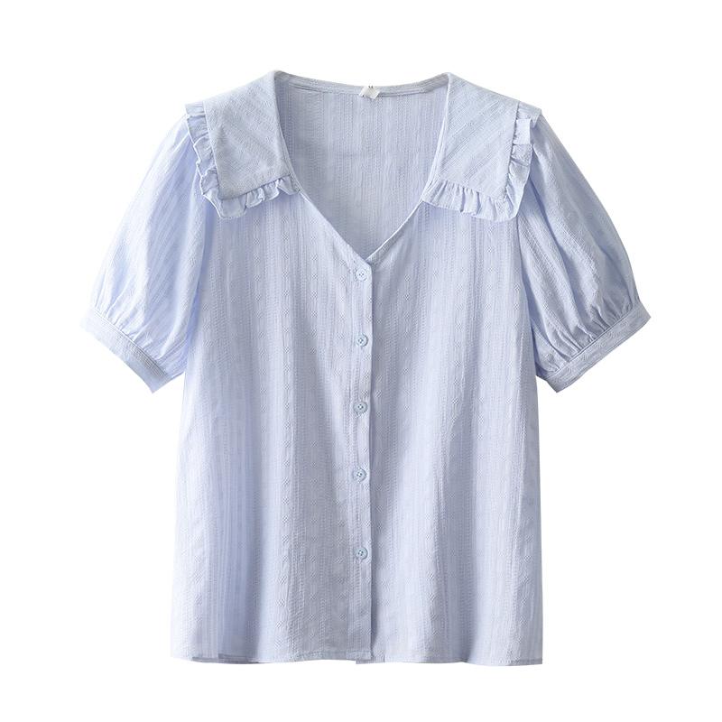 ブラウス フレンチスタイル 半袖 シャツ レディース 夏 通勤 パフスリーブ トップス カジュアル シンプル ファッション