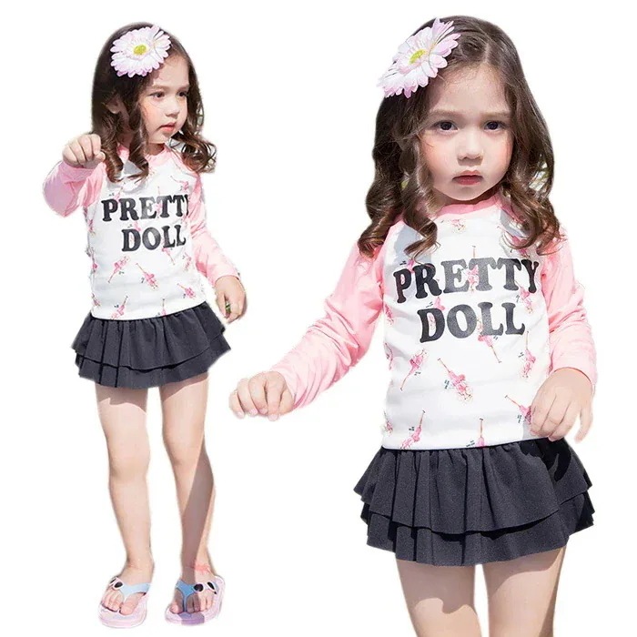 フラワー セパレート 水着 キッズ フリル スカート ラッシュガード長袖 UPF50+ 女の子 キッズ水着 【7月の新作特典】キッズ 女の子 水着 UV対策 水着 女児 人形柄 セ 2点セット ベビー
