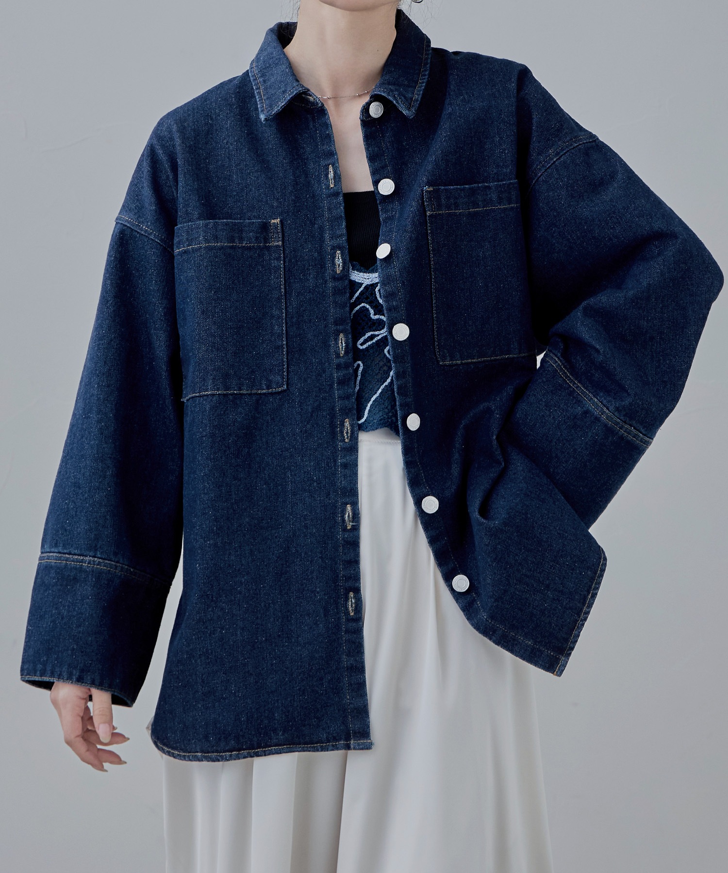 デニムビッグカフスシャツジャケット トップス アウター シャツ ジャケット デニム Gジャン ジージャン シャツジャケット 長袖 綿 綿100 ビッグカフス ワイドスリーブ ビッグシルエット 6,291円