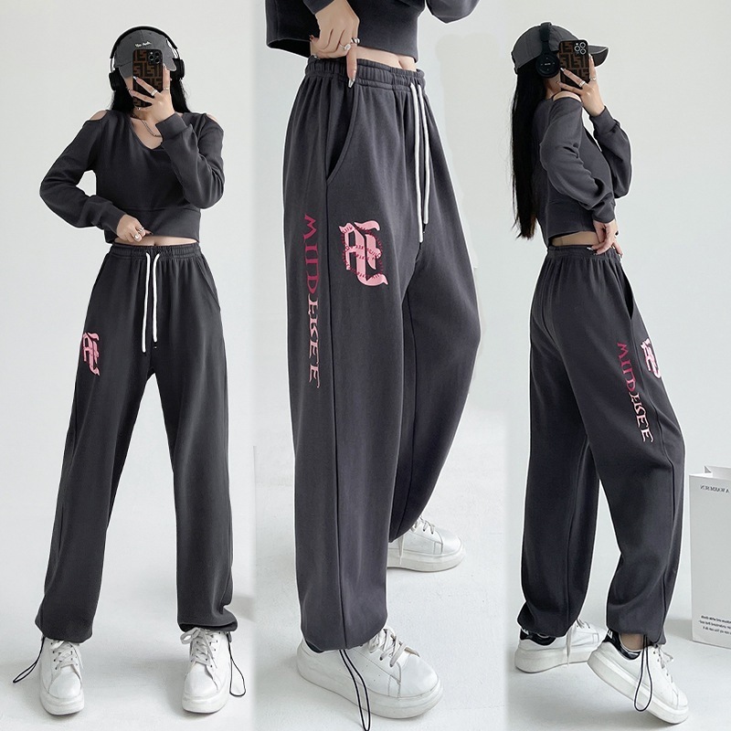 2024人気新作スウェットセットアップレディース春服韓国ファッション長袖tシャツカジュアルワイドパンツ上下二点セクシー肩を出すトップス