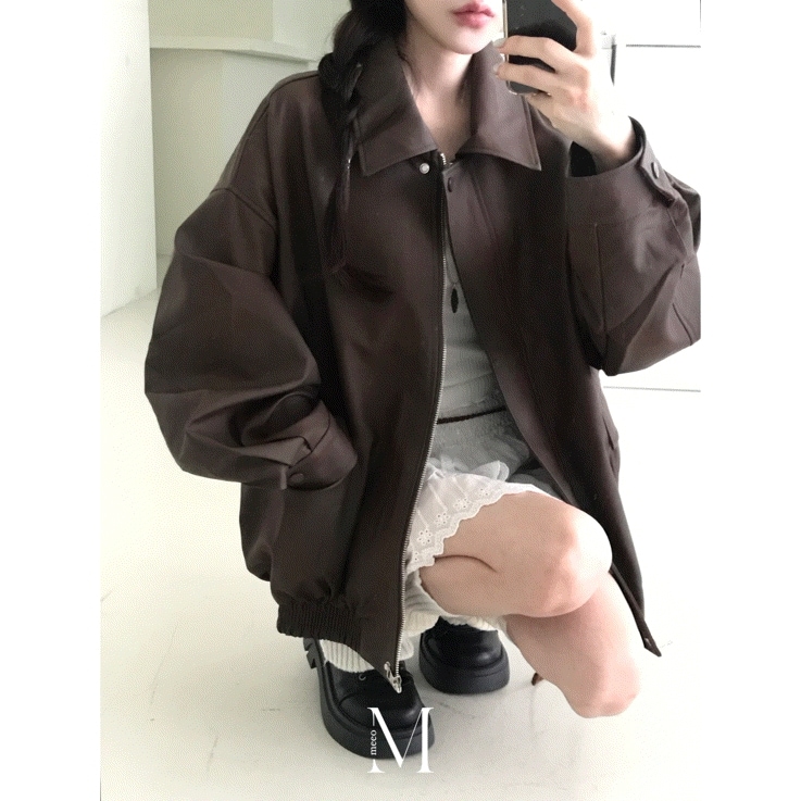 [格安比較X高クオリティ] ブリック レザー ビンテージ オーバーフィット カラー ジャケット 秋新商品 開講ルック