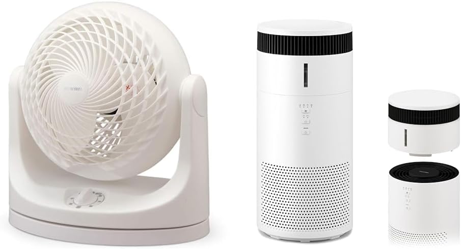 【本体＋加湿空気清浄機セット】アイリスオーヤマ サーキュレーター 静音 14畳 首振り マカロン PCF-MKM18-W ホワイト+ アイリスオーヤマ 空気清浄機 加湿機能付き 10畳 加湿空気清浄機