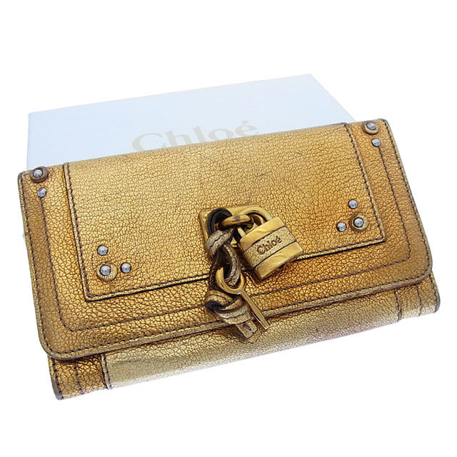 長財布 ファスナー 二つ折り バティントン カデナ＆キー付き ゴールド シルバー 中古