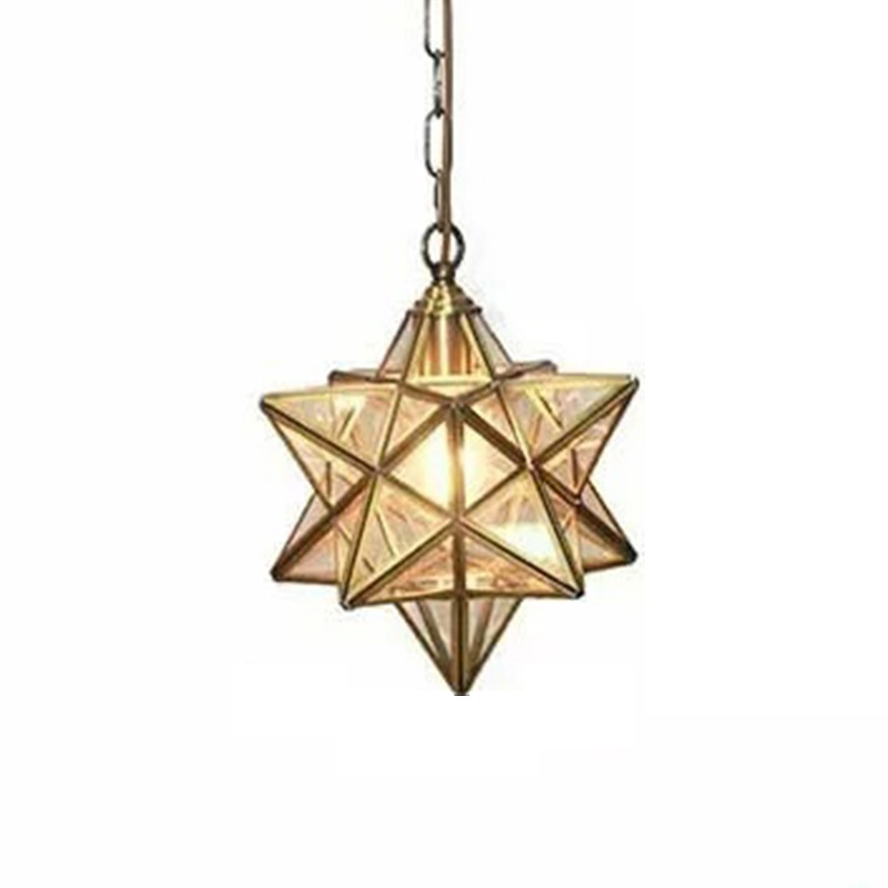 ペンダントライト 引っ掛けシーリング式 ガラス スター 星 星形 星型 金枠 1灯 工事不要 E26口金 LED対応 子供部屋 インテリア アンティーク おしゃれ 北欧【30cm クリア】