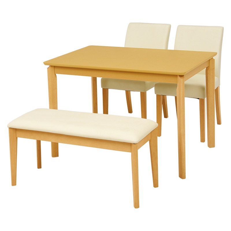 テーブル チェア ベンチ ダイニング4点セット ナチュラル フレーム 座面 アイボリー PVC