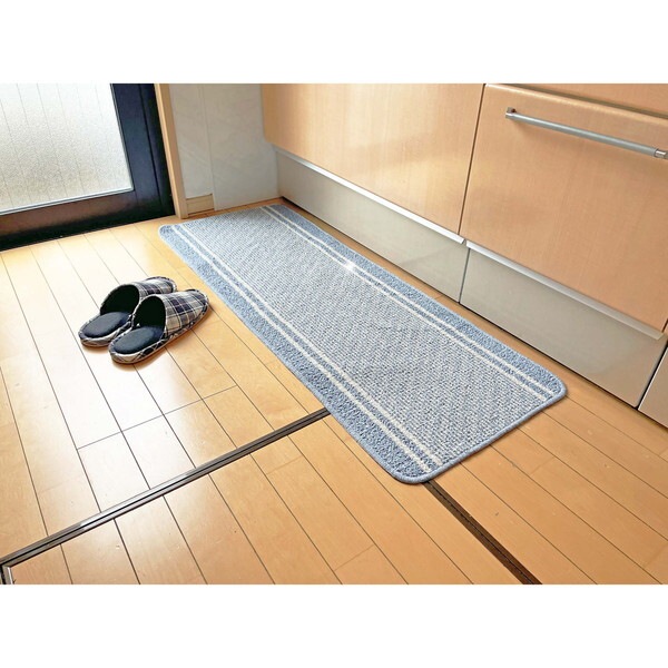 マルナカ 6446 日本製キッチンマット コットンライン 45×120cm ブルー メーカー直送