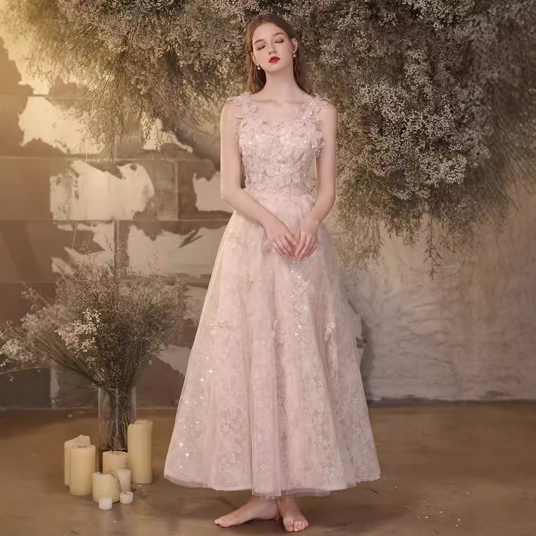 ウェア2024花嫁結婚式婚約証明書ドレスレースフラワー誕生日イブニングドレスピンク