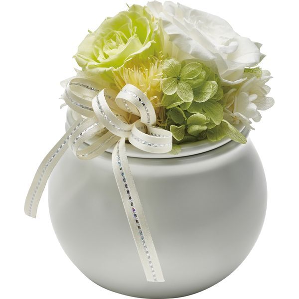 手元供養 ミニ骨壷 フラワーポット ホワイト&グリーン 巾着付