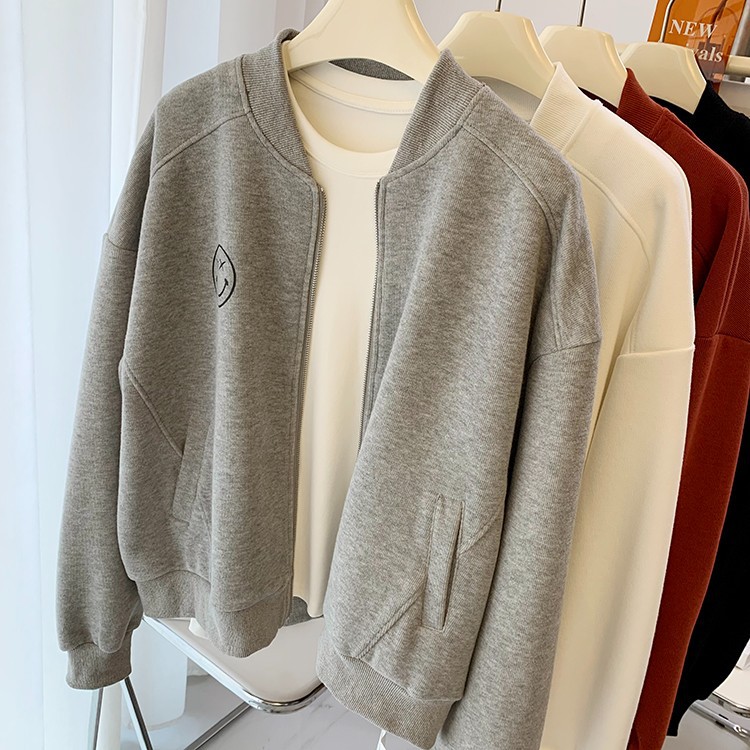 女性用野球ユニフォーム冬カップルラウンドネック肥厚ジッパースウェットシャツコート春秋ゆったりカジュアルスポーツジャケットカーディガン