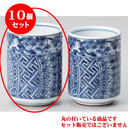 10個セット 組湯呑 祥瑞松竹梅六ﾍﾞ湯呑 大 [6.4 x 8.9cm(200cc)] 強化 和食器 酒器 料亭 旅館 業務用