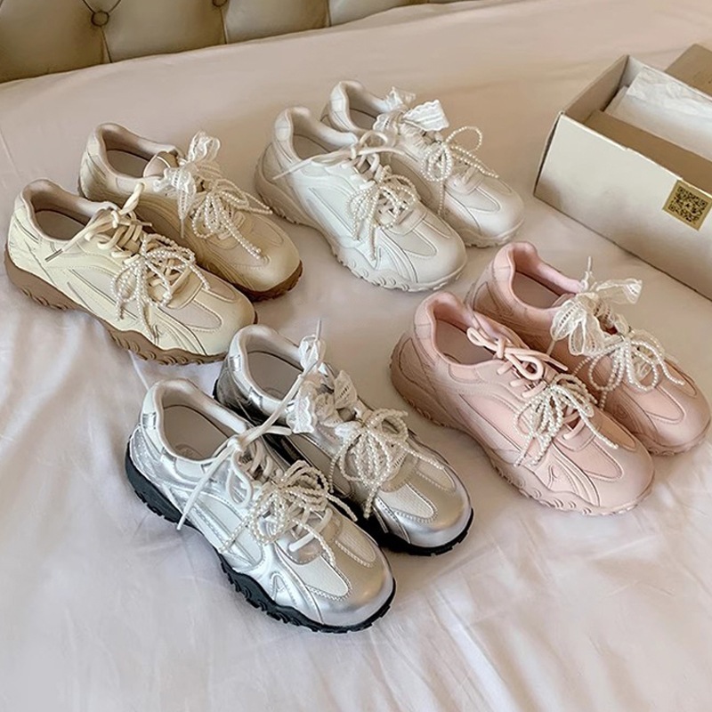 Su Yinyin同型三日月底レースパールストラップ内側高めカジュアルフォレストガンプシューズレディースドイツトレーニングシューズ