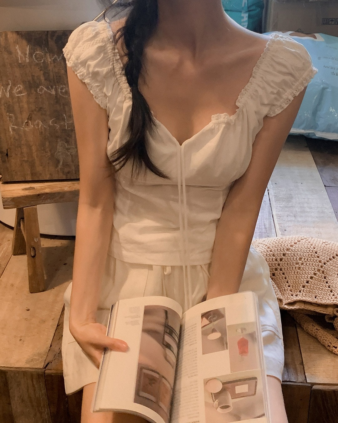 ツーブルフリルブラウス韓国ファッション レディース