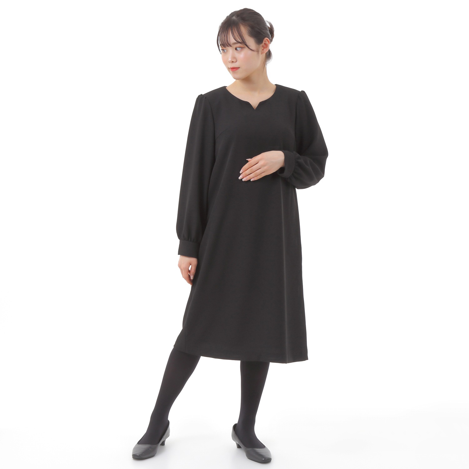 喪服 ひざ下丈 マタニティ 礼服 ブラックフォーマル 大きいサイズ 体型カバー かわいい レディース 日本製 ゆったり 法事 シンプル きれいめ 大人ワンピー 着回しが効く　132800-3