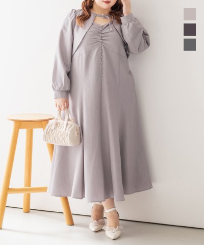 大きいサイズ レディース LL 3L 4L XL XXL XXXL CLETTEオリジナルボレロ＆キャミワンピースセット