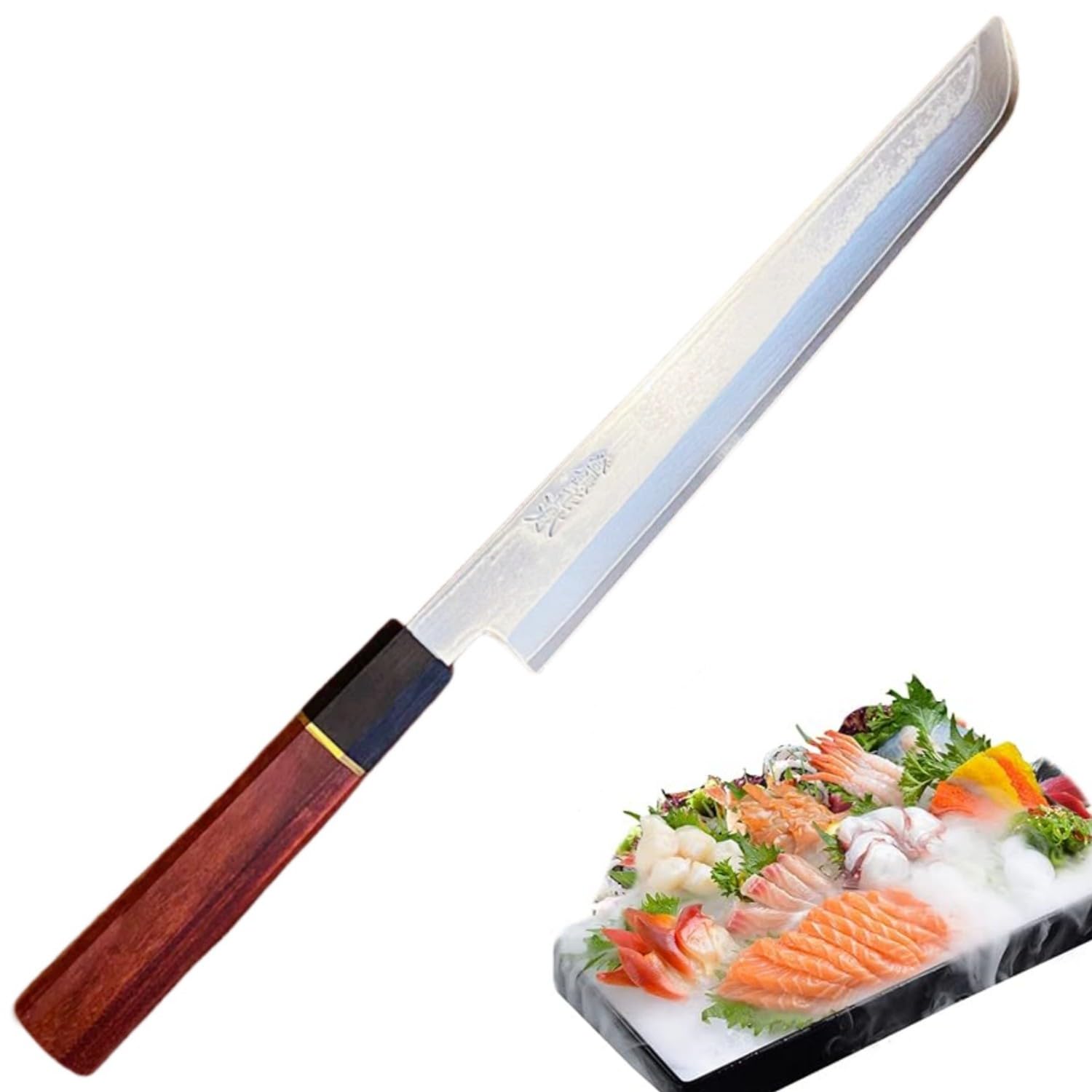 先丸柳刃包丁 8寸 先丸包丁 刺身包丁 67層ダマスカス V金10号鋼 両刃 鍛造 和包丁 紫檀 黒檀八角柄 寿司 魚用包丁 家庭 プロ用 プレゼント