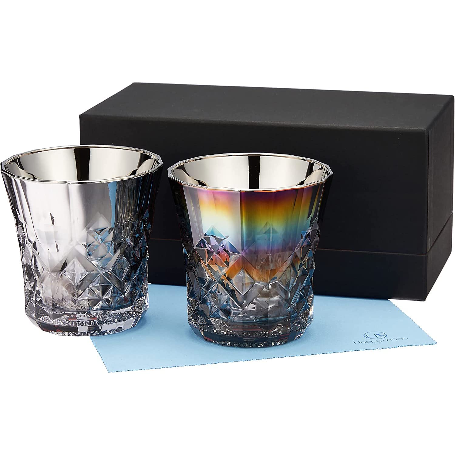 PROGRESS ロックグラス チタンミラー 日本製 ウィスキー ワイン お酒がまろやかに クロス付 2個セット (Rex Infinite - Rex Silver)