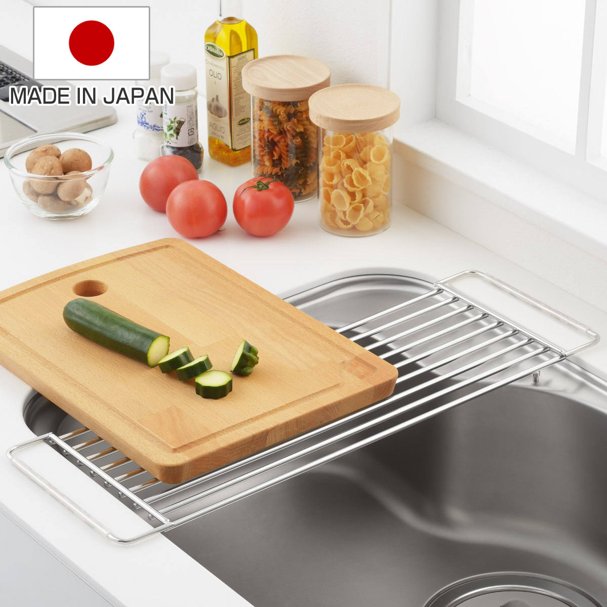 水切りラック しっかり頑丈サポートラック 奥行57cm Hi! 日本製 ステンレス ハイ 水切りシンク上 シンクラック 作業台 調理台 サポートラック 水切りトレー トレー ラック シンク