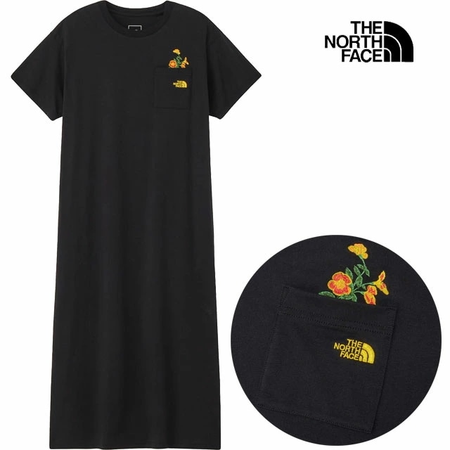 ザ・ノース・フェイス レディース ショートスリーブフラッシュドライフラワーロゴワンピースクルー 半袖 速乾 Tシャツワンピース ロング丈 クルーネック 膝下丈 アパレル 綿100％ NTW32632