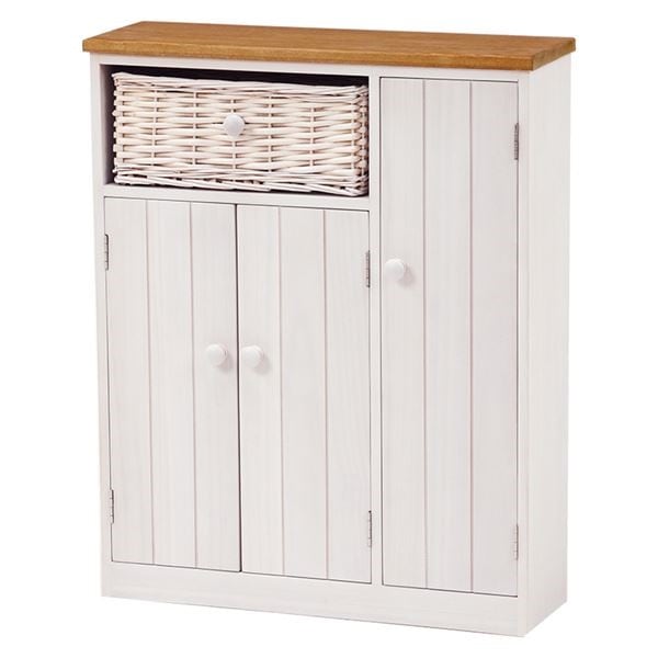 カントリー調トイレラック（トイレ収納） 幅50cm スリム 木製 扉/バスケット収納付き [完成品] 12,687円