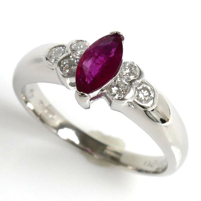 Pt850プラチナ リング指輪 ルビー0.30ct ダイヤモンド0.20ct 8号 3.6g マーキス レディース 中古