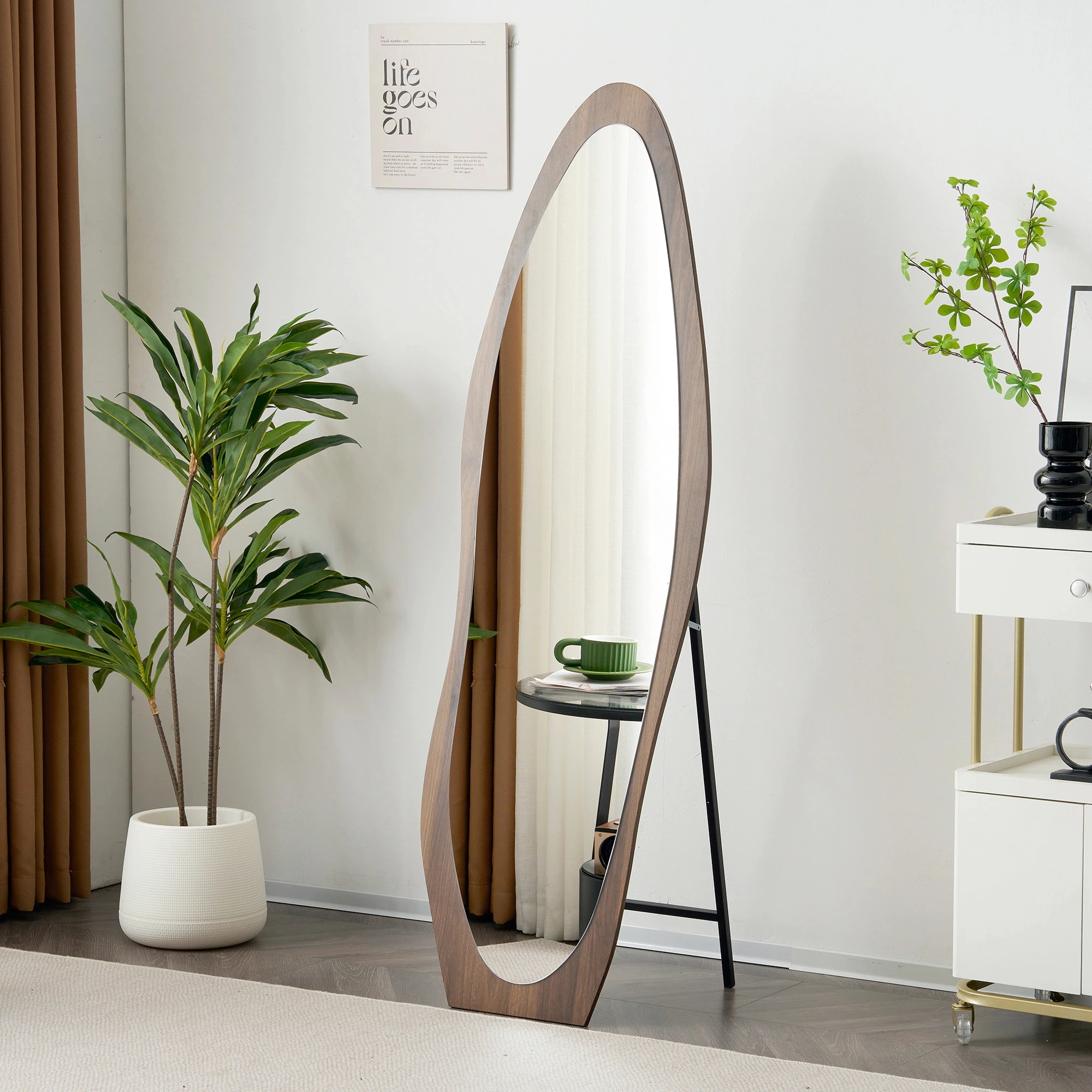スタンドミラー 姿見鏡 立てかけ 壁掛けミラー MDF+gl 飛散防止 木目調 ミラー 【国内発送】全身鏡 北欧 姿見 ウェーブミラー Brown おしゃれ ブラウンGG5030 鏡 160*50CM 12,823円