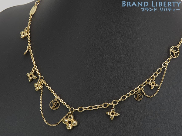 美品ルイヴィトンネックレスブルーミングコリエLVサークルモノグラムフラワーペンダントゴールドM64855