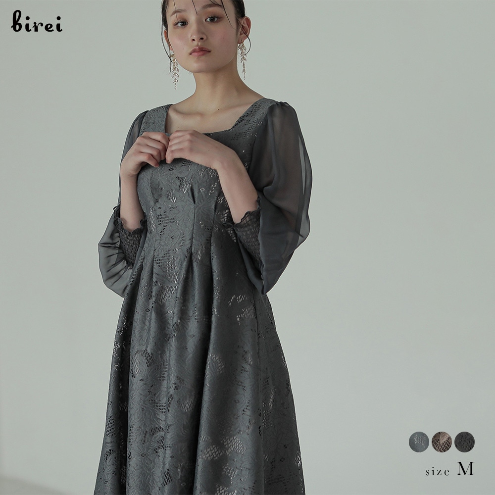 ジャガードレーススクエアネックフレアドレス ドレス 結婚式 ワンピース パーティードレス フォーマルドレス レース お呼ばれ 2次会 謝恩会 披露宴 同窓会 女子会 成人式 参観日 発表会 卒業式