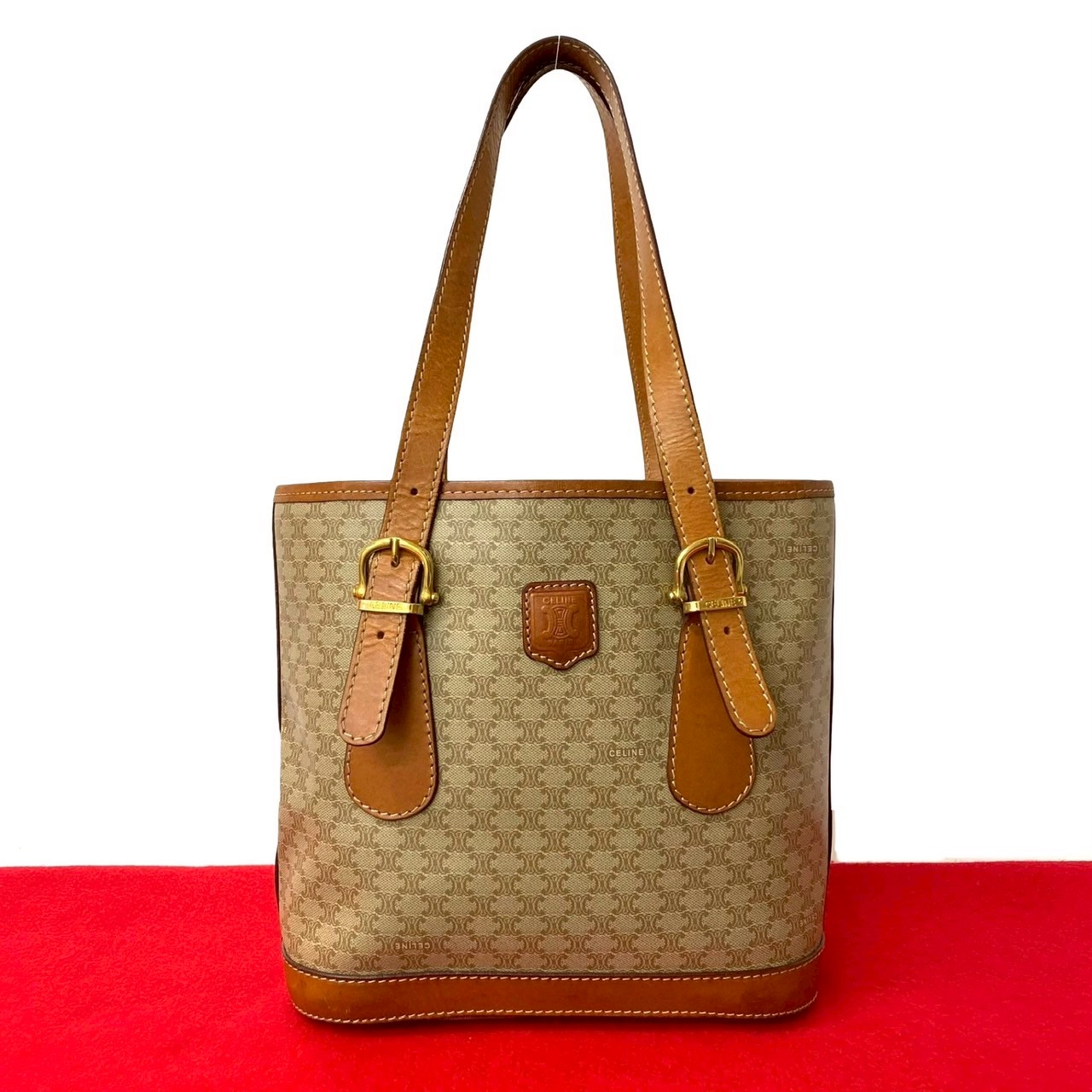 ヴィンテージ マカダム ブラゾン 柄ハンドバッグ レザー PVC ブラウン 38489