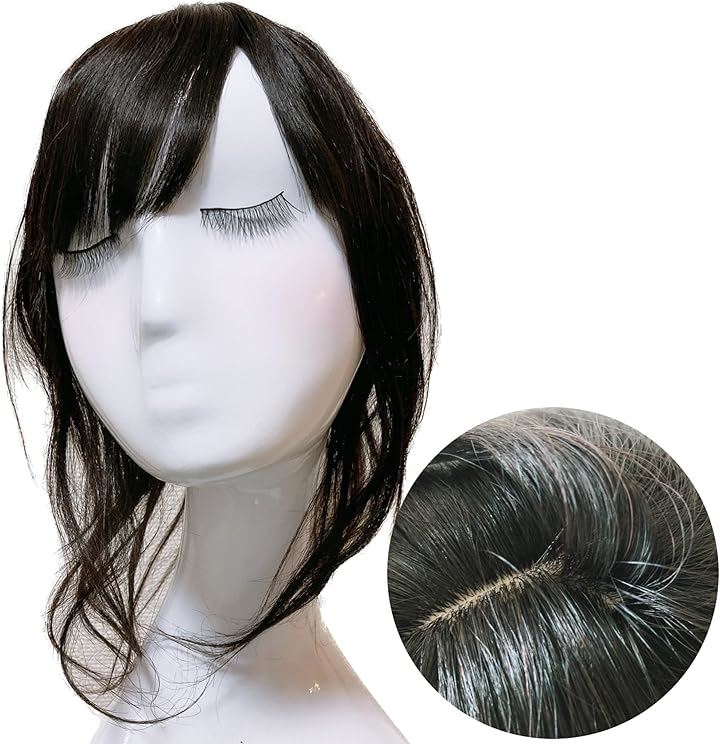 部分ウィッグ ヘアピース 女性 レディース 人毛100% かつら セミロング 35cm トップピース ストレート つむじ 頭頂部 必需品3点セット( ナチュラルブラック, Free)