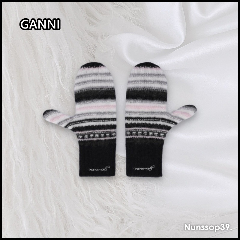 GANNI A6315 099 ストライプ ソフト ウール 手袋 12,375円